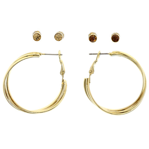 Mi Amore Braided Multiple-Earring-Set Gold-Tone/Brown