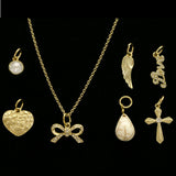 Mi Amore Cross Heart Wing Pendant-Necklace Gold-Tone & White