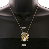 Mi Amore Cross Heart Wing Pendant-Necklace Gold-Tone & White