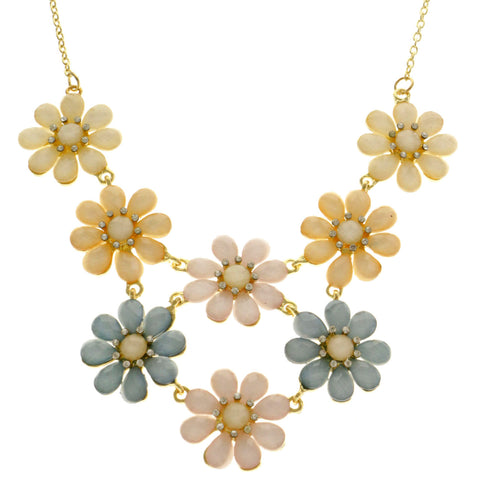 Mi Amore Flower Adjustable Long-Necklace Multicolor & Gold-Tone