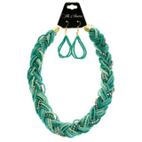 Mi Amore Adjustable Necklace-Earring-Set Green/Silver-Tone