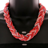 Mi Amore Adjustable Necklace-Earring-Set Red/Silver-Tone