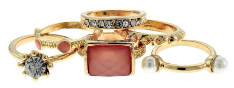 Gold-Tone 5 Piece Mutliple Ring Set - Mi Amore