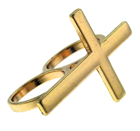 gold crucifix double finger ring