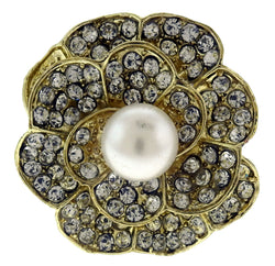gold stretch ring with pave rhinestone and simulated pearl accents