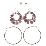 Mi Amore Multiple-Earrings-Set Silver-Tone/Pink