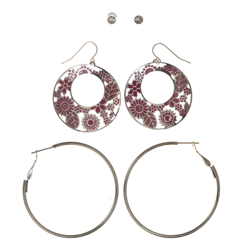 Mi Amore Multiple-Earrings-Set Silver-Tone/Pink