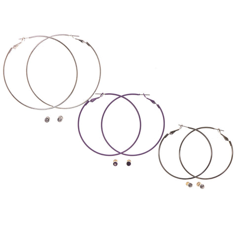 Mi Amore Multiple-Earrings-Set Silver-Tone/Purple
