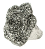 Silver-Tone Flower Shaped Stretch Ring with Rhinestone Accents WHBMSR1