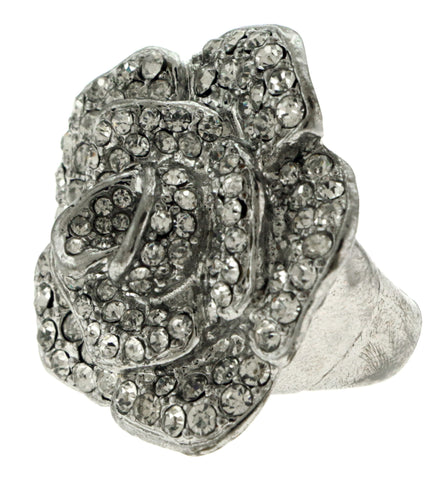 Silver-Tone Flower Shaped Stretch Ring with Rhinestone Accents WHBMSR1